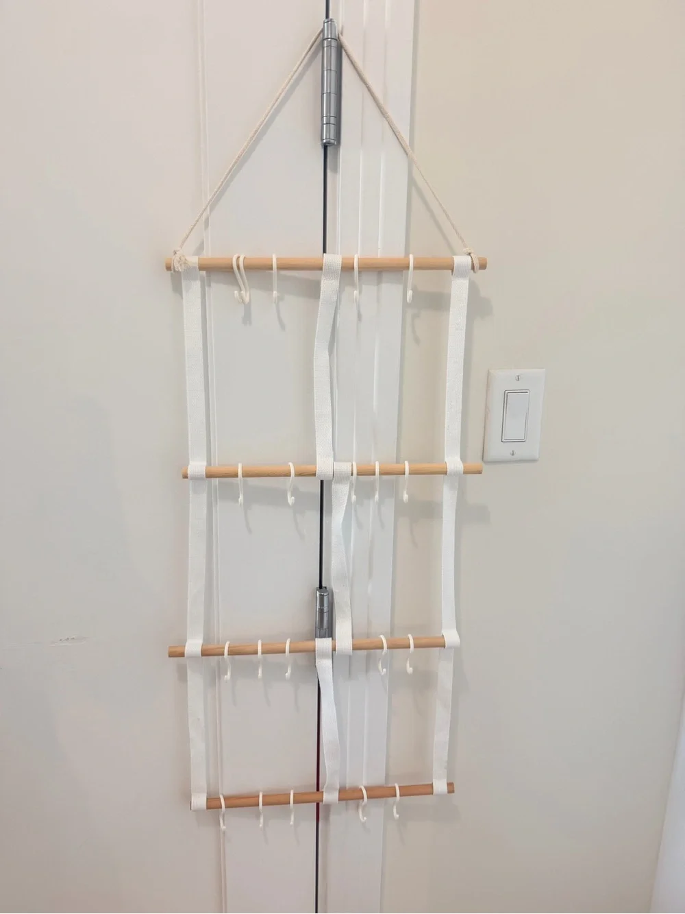 Hanging Jewelry Organizer - White & Natural Wood